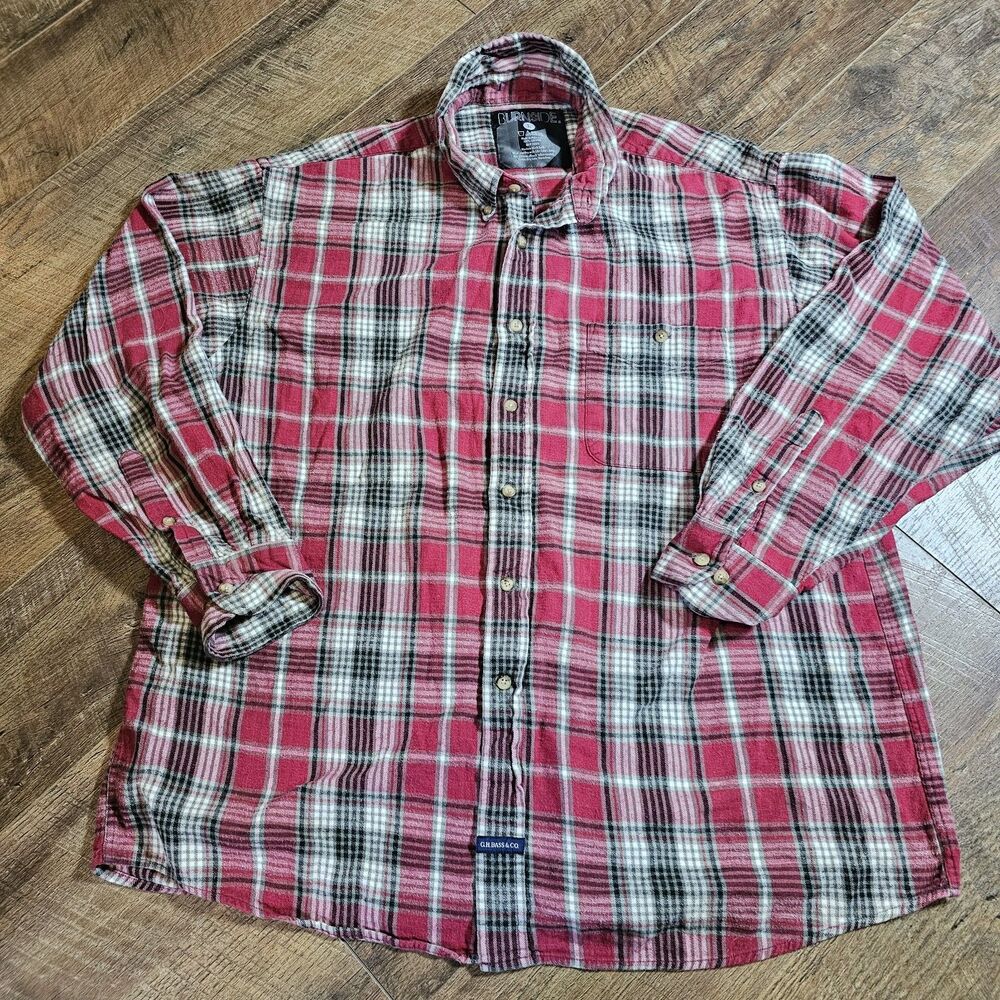 G.H. Bass & Co Burnside Men's Large Red Plaid Flannel Button Up Shirt 100%...